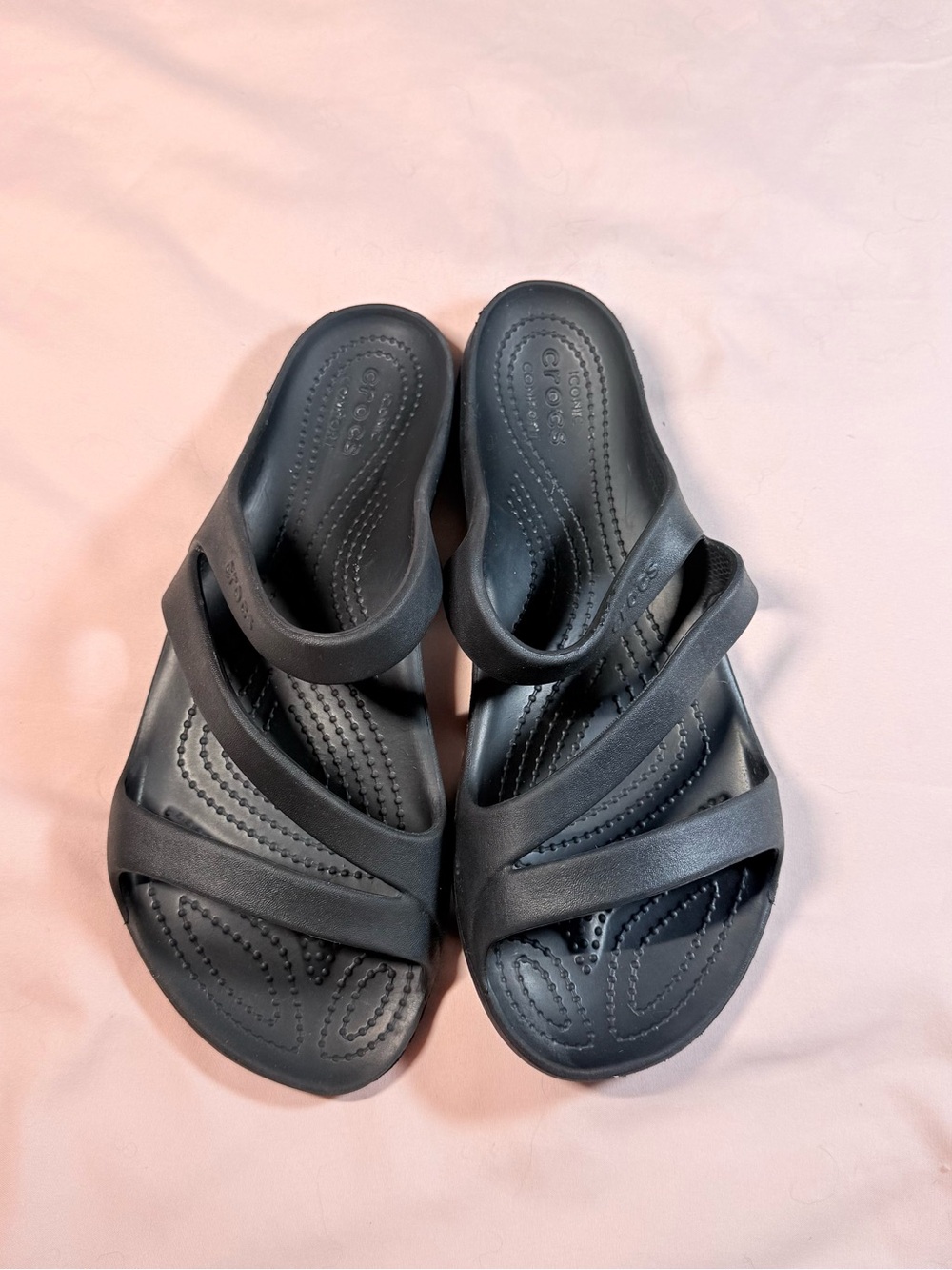 Crocs Swiftwater Strappy Sandals Black Slip On Flat Comfort Slides Women’s S 9